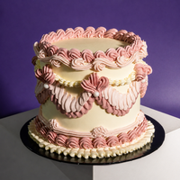 Vintage Bloom designer cake in rose, hand-piped pink and cream buttercream ruffles, Elevete Patisserie KL