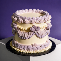 Vintage Bloom designer cake in lilac, hand-piped lilac and cream buttercream ruffles, Elevete Patisserie KL