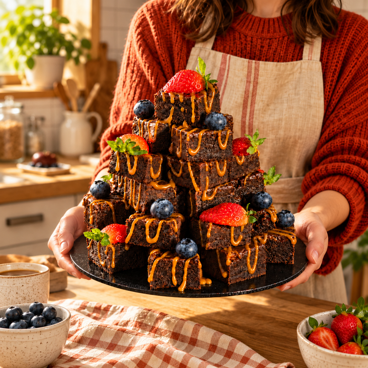 Stacked Sourdough Salted Caramel Brownies