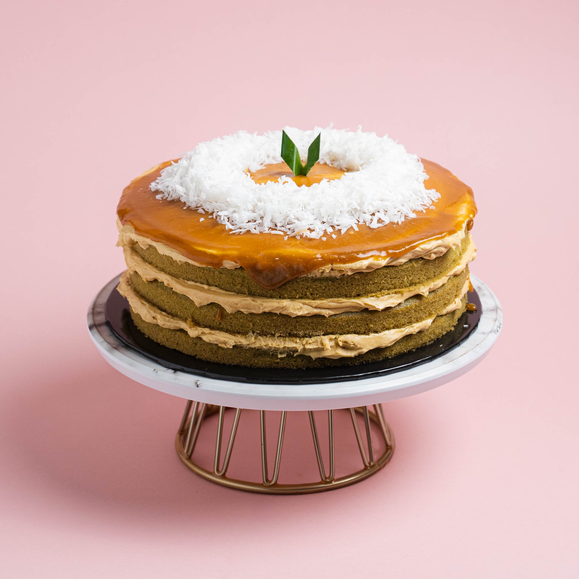 30 deg Angle View of The Locale Pandan Gula Melaka Cake by Elevete Patisserie